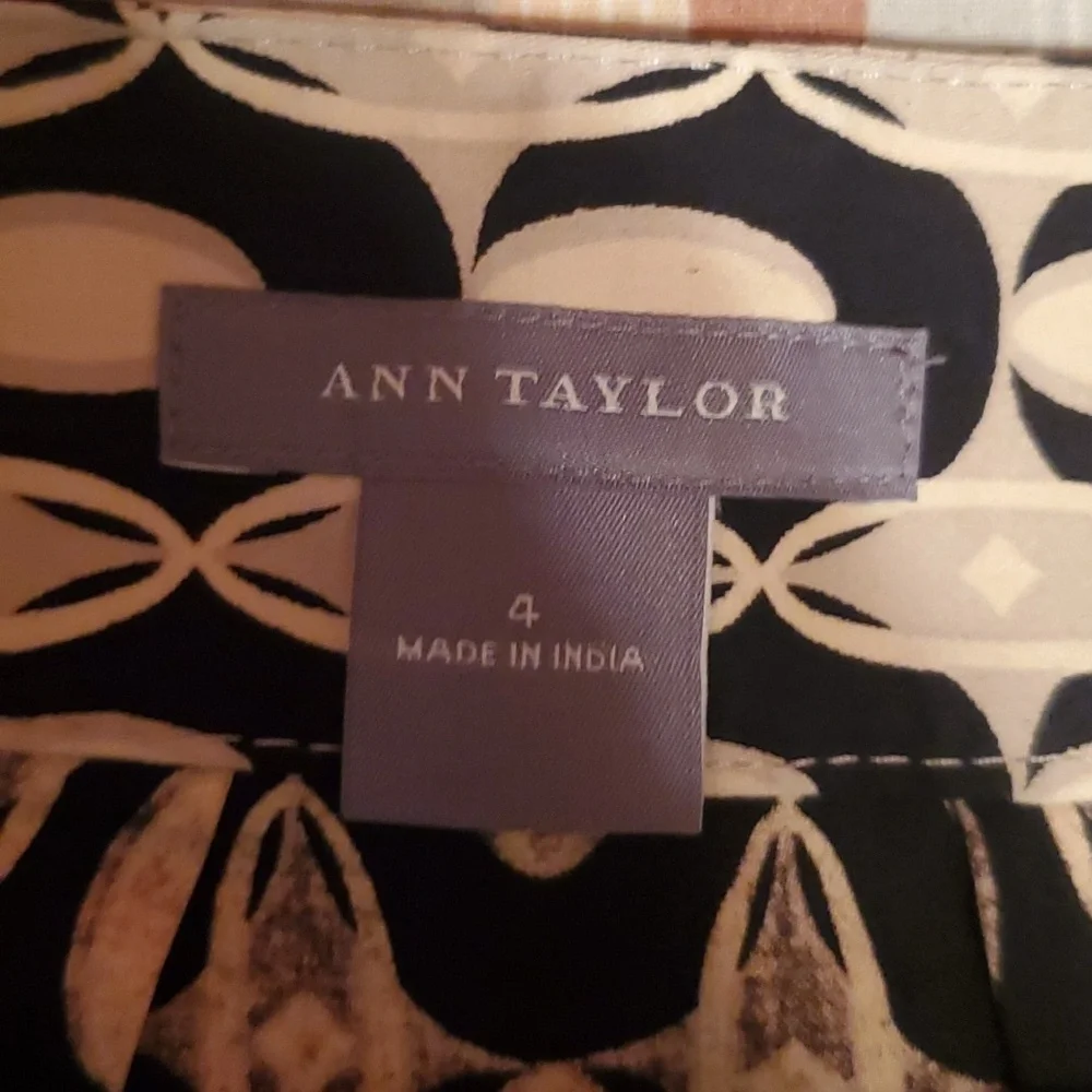 Ann Taylor Women's Skirt Midi Size 4 Black Tan Oval Print A-Line Unlined
